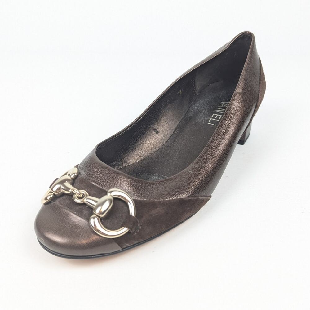 VANELI Brown & Silver Cicero Ballet Leather Heels Size 7